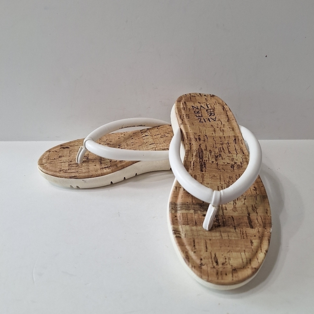 Naturalizer Tan White Lovelle Bohemian Comfy Faux Leather Wedge Sandals Size 6.5